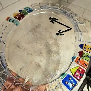 Fused Glass Serving Tray Beach Huts Millefiori And Palm Tree Opalescent Glass